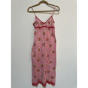 DOSA Fine Cotton Pink Floral Summer Slip Dress W/ Lace Trim & Spaghetti Straps 1